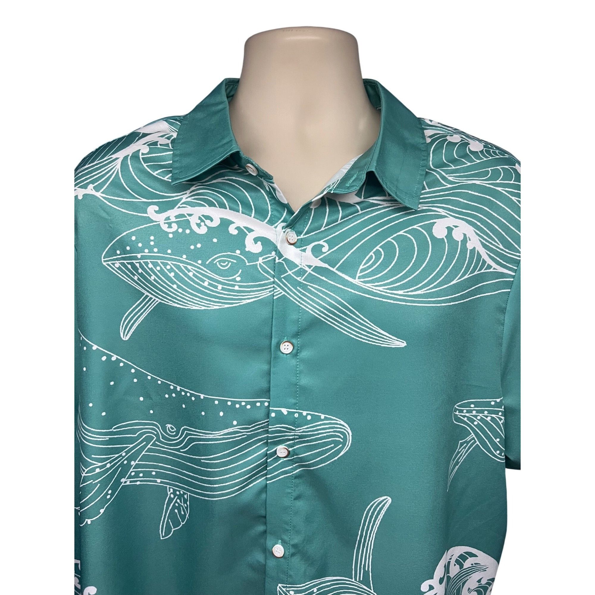 Other Mens Green Hawaiian Aloha Graphic Whales Ocean Button Up Shi Size US XXL / EU 58 / 5 - 4 Thumbnail
