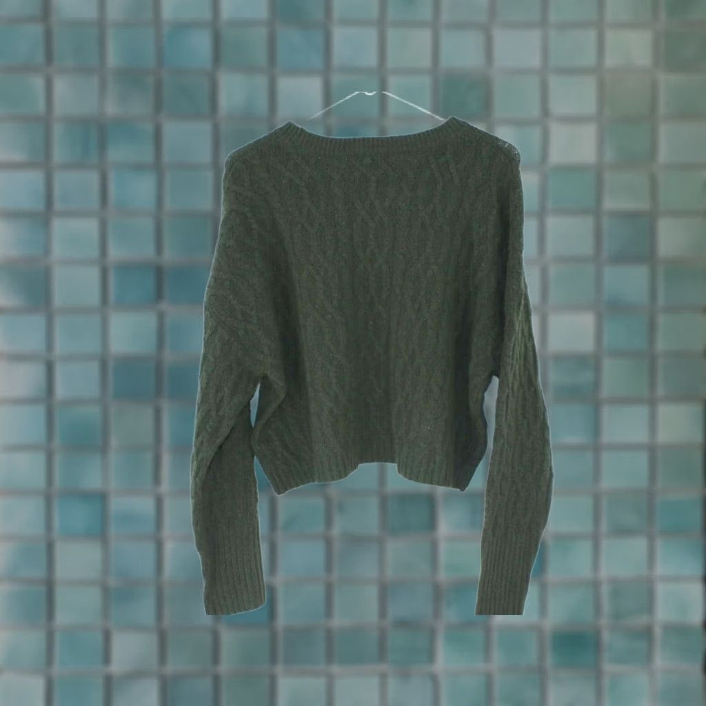 Vintage Wild Fable Green Cable-Knit Long Sleeve Round Neck Pullover Sweater Women's Large L Size L / US 10 / IT 46 - 1 Thumbnail