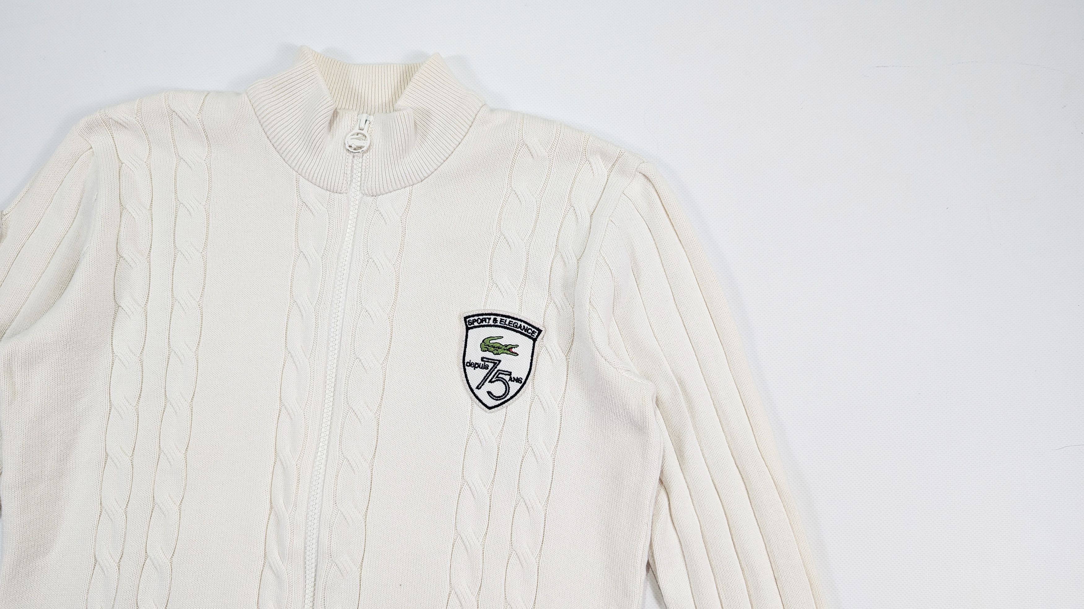 Lacoste Lacoste 75th Anniversary Cable Knit Zip Cotton Sweater Size M / US 6-8 / IT 42-44 - 2 Thumbnail