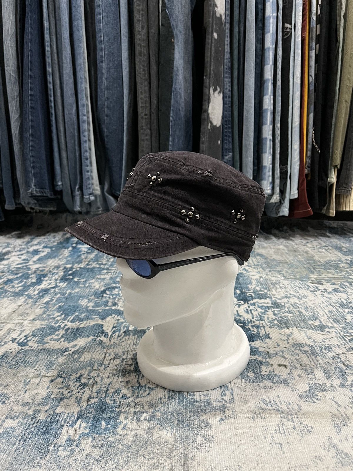 Michel Klein Two Fold Distressed Studded Commando Cadet Hat Size ONE SIZE - 6 Thumbnail