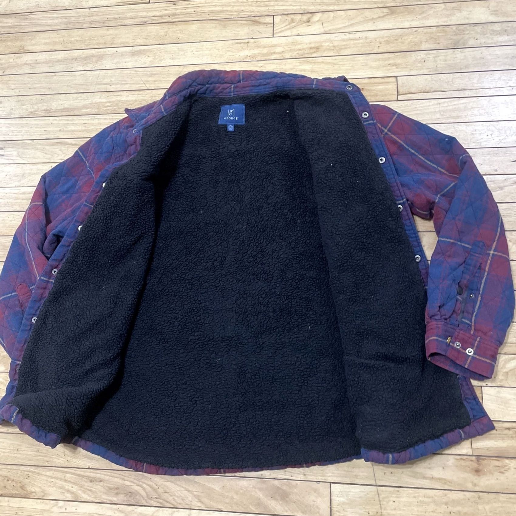 George George Shacket Men 2XL Plaid Sherpa Fleece Jacket Blank et Beach Pile Blanket Safety-Classic Pilled Pockets Logo Blue Red Vintage Mens 2XL Size US XXL / EU 58 / 5 - 5 Thumbnail