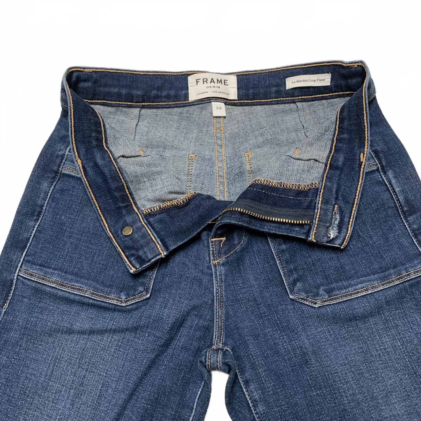 Frame FRAME Le Bardot Crop Flare Jeans Women 23 UK 4 Blue Denim Size 23" - 3 Thumbnail