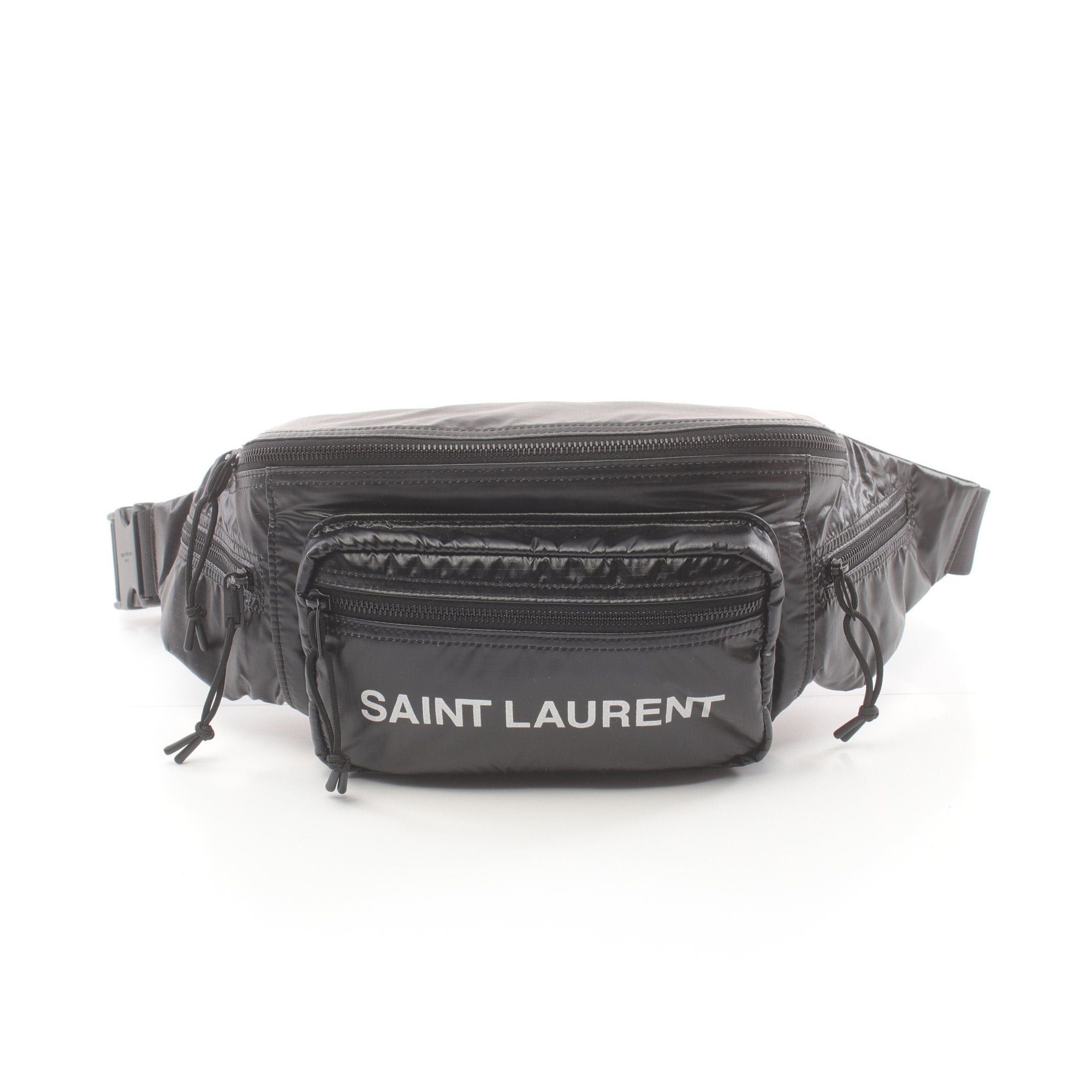 Yves Saint Laurent Nuxx Crossbody Bag Waist Body Logo Print Nylon Black