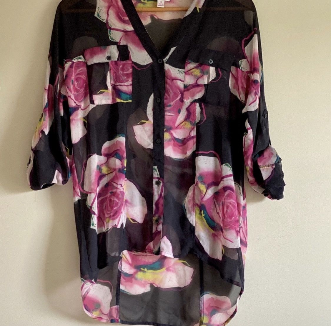 Other VERSATILE FLORAL SEMI SHEER BUTTON UP BLOUSE TOP Size S / US 4 / IT 40 - 2 Thumbnail
