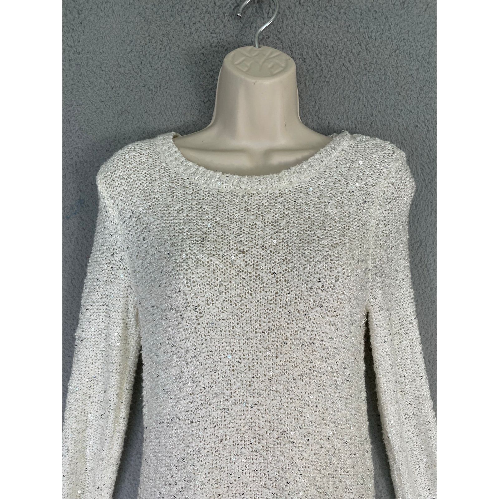 Loft LOFT White Sequin Knit Sweater Tunic Sheer Hem Women's Small Size S / US 4 / IT 40 - 5 Thumbnail