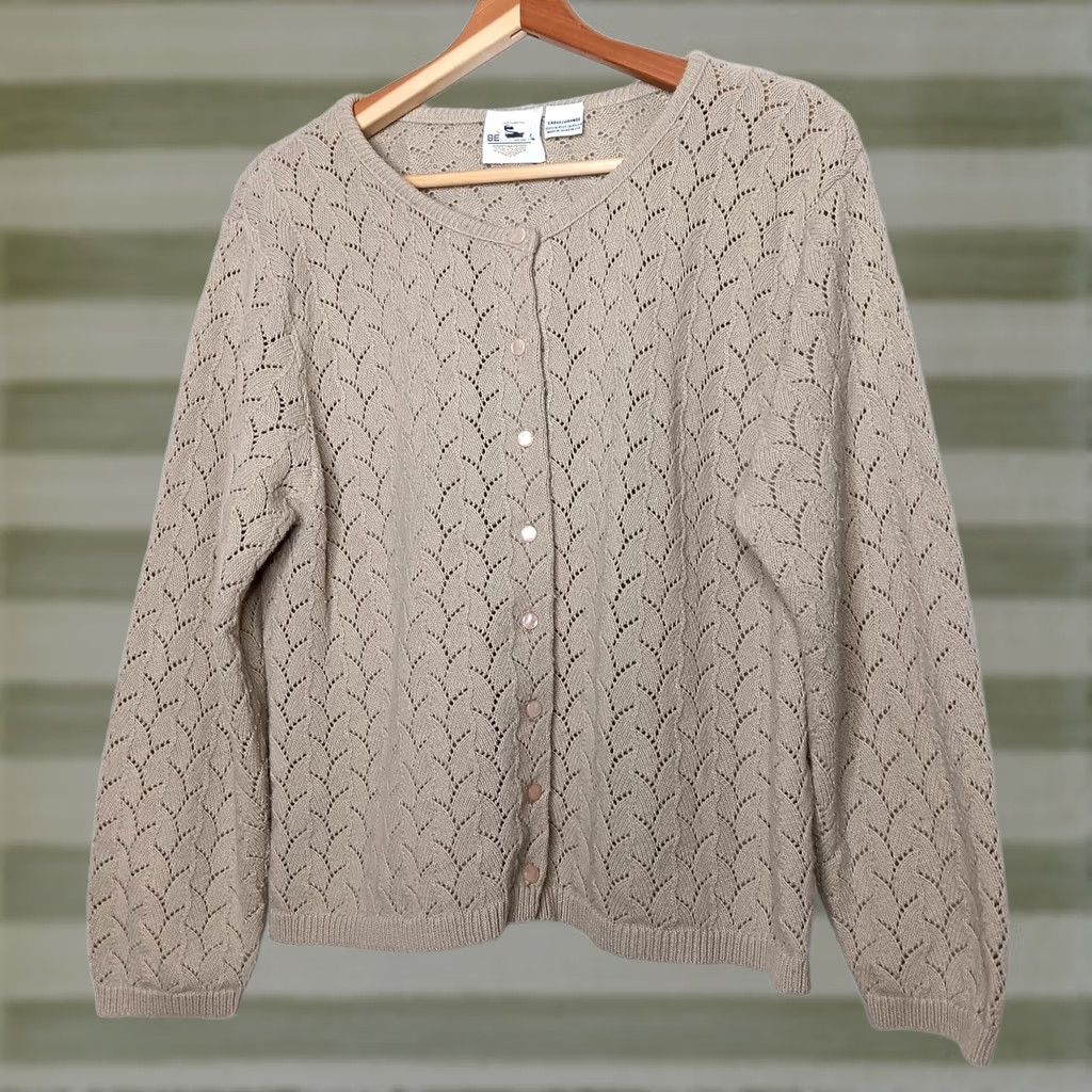 Vintage VINTAGE Bentley Cardigan Sweater Women L Beige Knit Round Neck Long Sleeve Regular Machine Washable Size L / US 10 / IT 46 - 1 Thumbnail