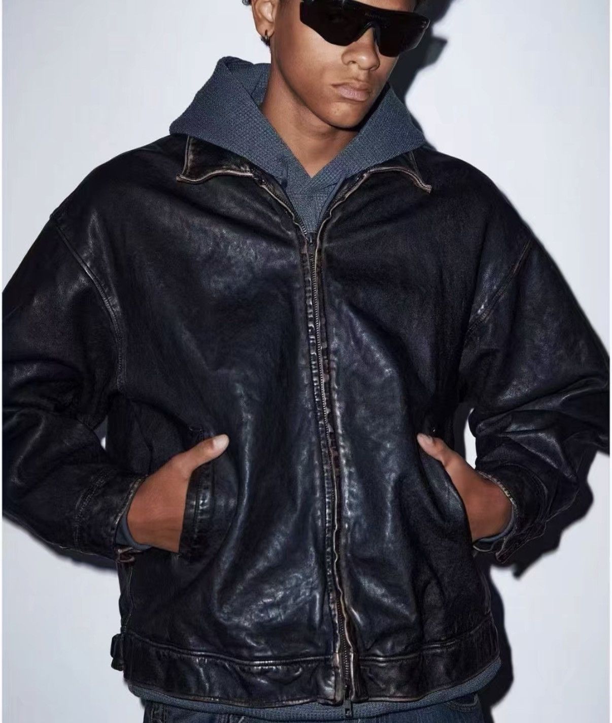 Beams Japan BEAMS USED LEATHER ZIP Vintage washed sheepskin jacket Size US M / EU 48-50 / 2 - 6 Thumbnail
