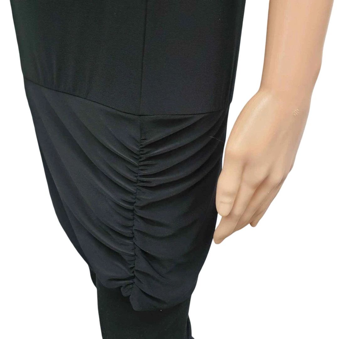 White House Black Market WHBM Button Shoulder Tunic Dress M Drape Ruched Black Size M / US 6-8 / IT 42-44 - 7 Thumbnail