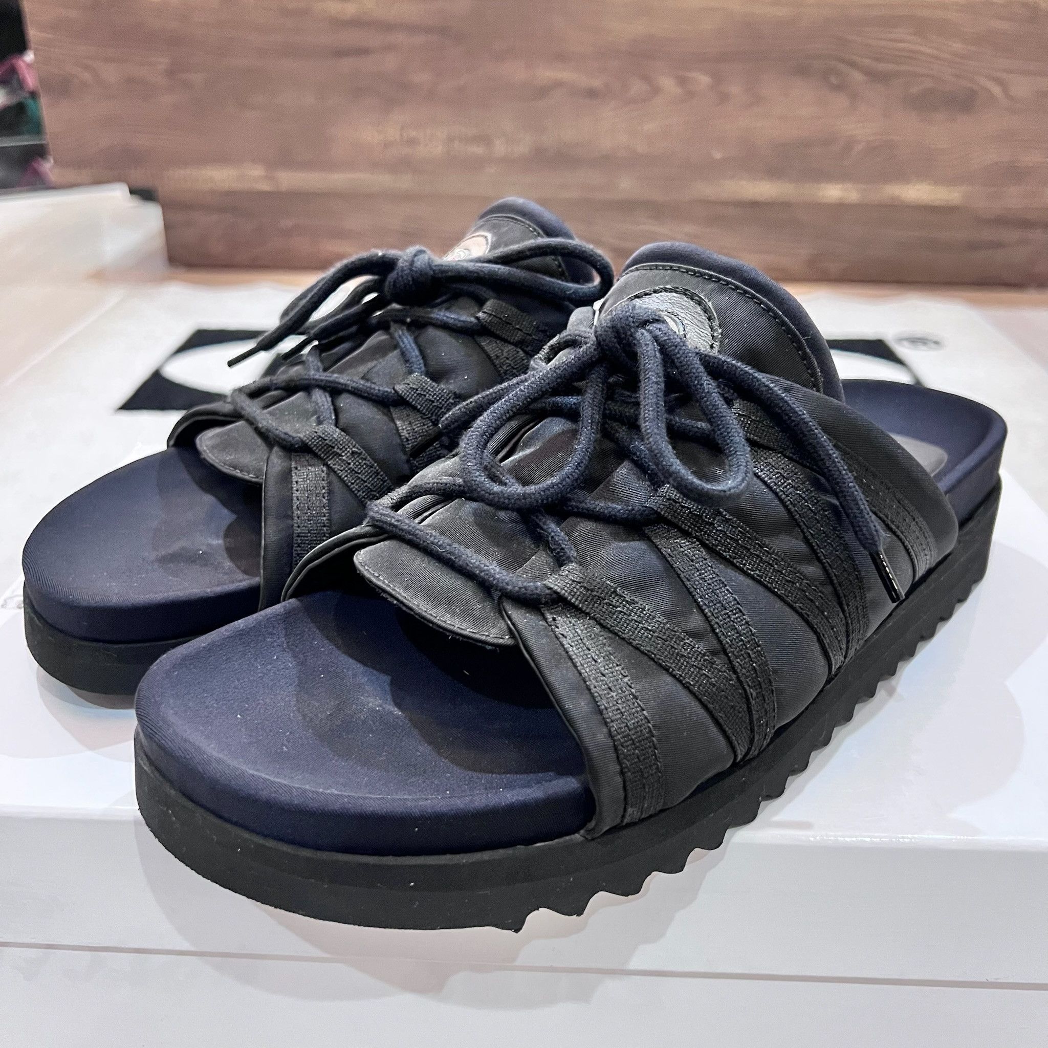 RARE! Moncler Lace Up Primaelo Slide Platform Sandal - Black