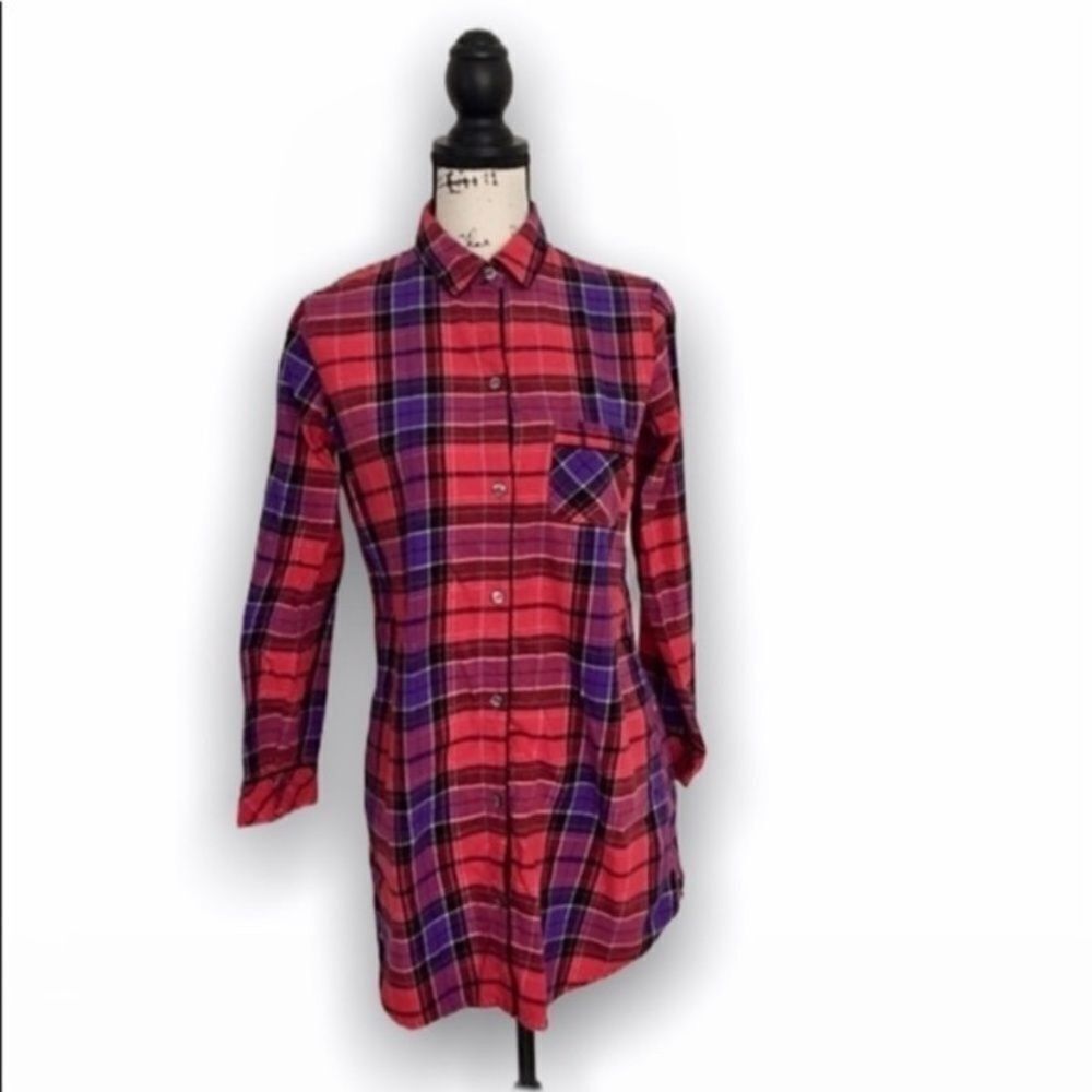 Victoria's Secret Victoria’s Secret XS Long Flannel Button Down Shirt Pink Pur Size XS / US 0-2 / IT 36-38 - 2 Thumbnail