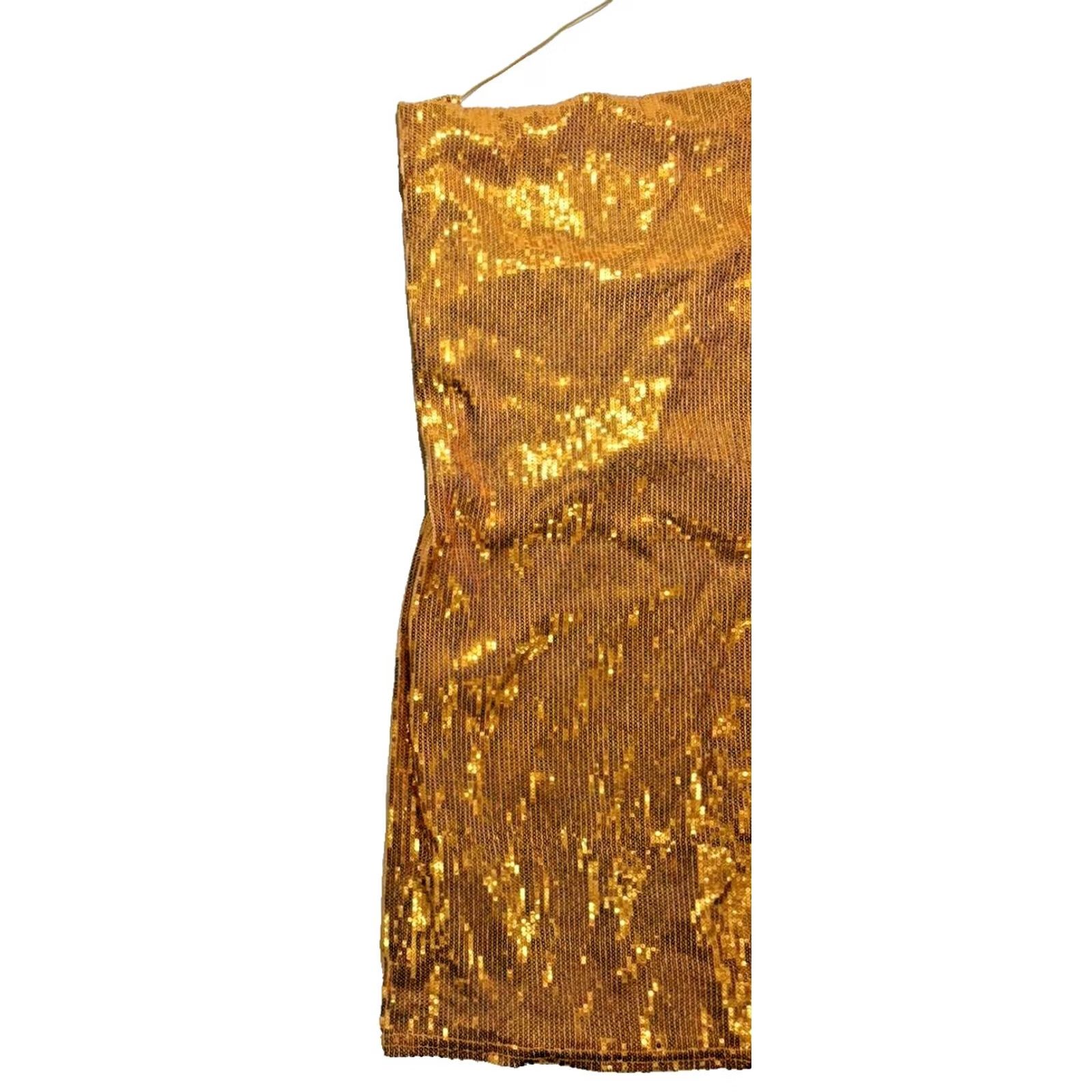 PrettyLittleThing Gold Sequin Strapless Mini Dress - Size 6 Size M / US 6-8 / IT 42-44 - 4 Thumbnail