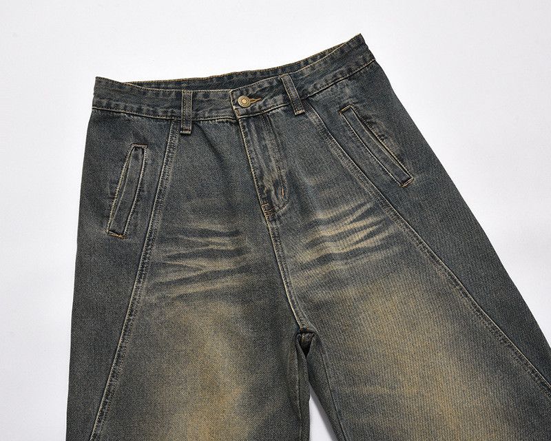 American retro distressed wide-leg jeans for men