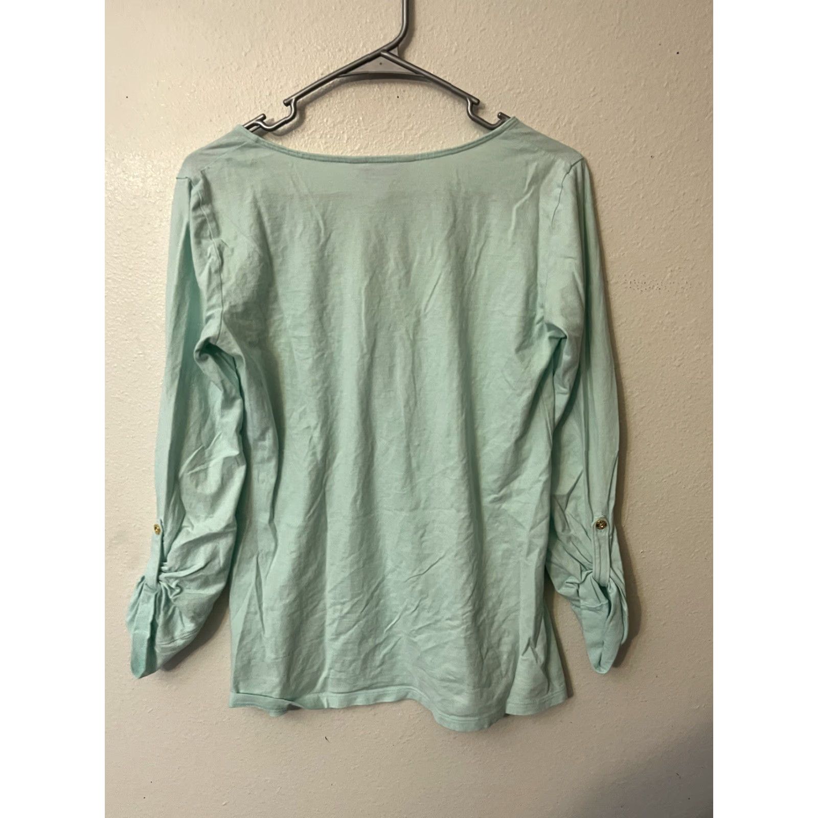 Lilly Pulitzer Lilly Pulitzer Women's Blue Henley Top Cotton Roll Tab Sleeve S Blouse Casual Beach Preppy Size S / US 4 / IT 40 - 5 Thumbnail