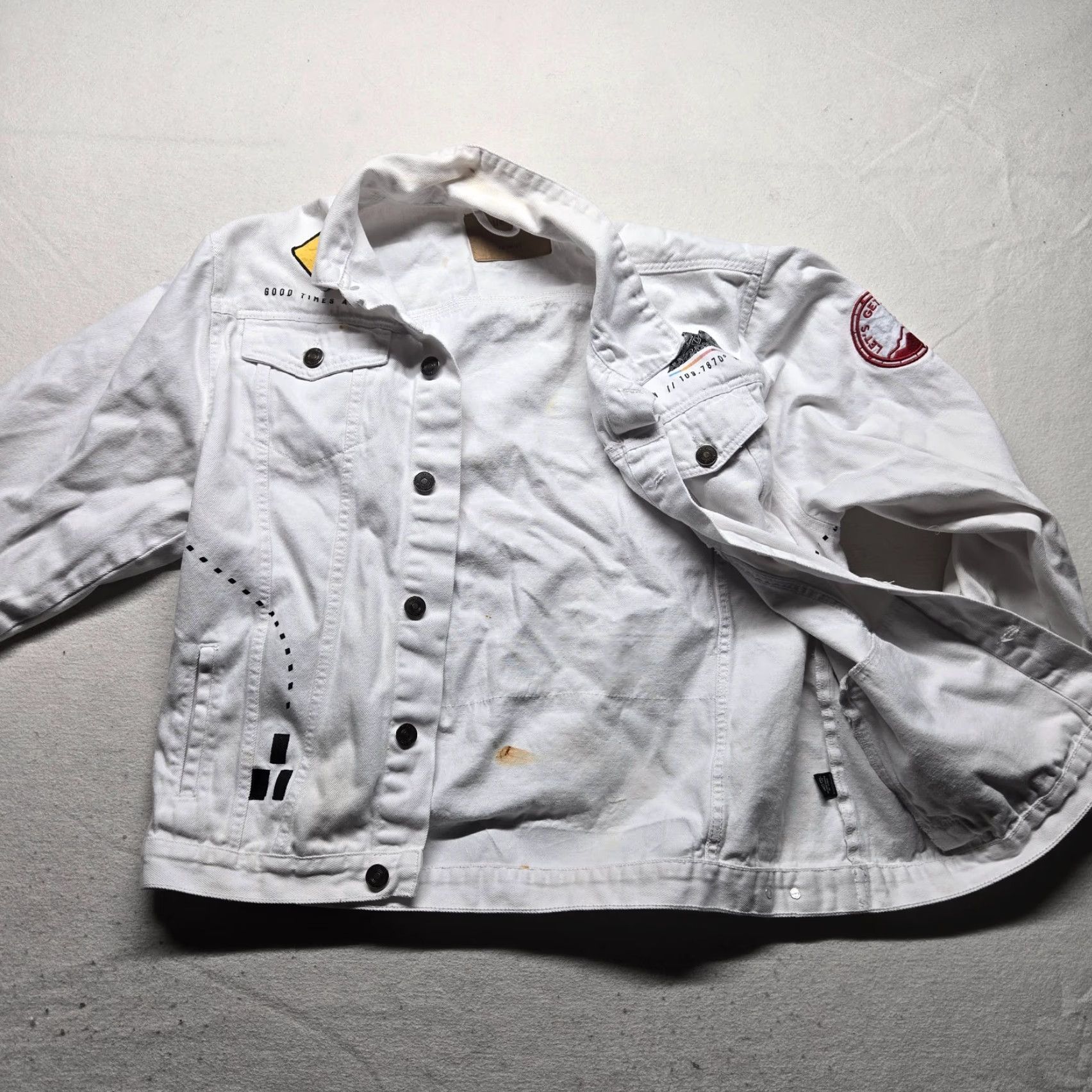 Vintage RUE21 White Denim Jacket - Women 2XL Trucker Button Up Cotton Long Sleeve 80s Casual Jacket Size 40" / US 18 - 2 Thumbnail