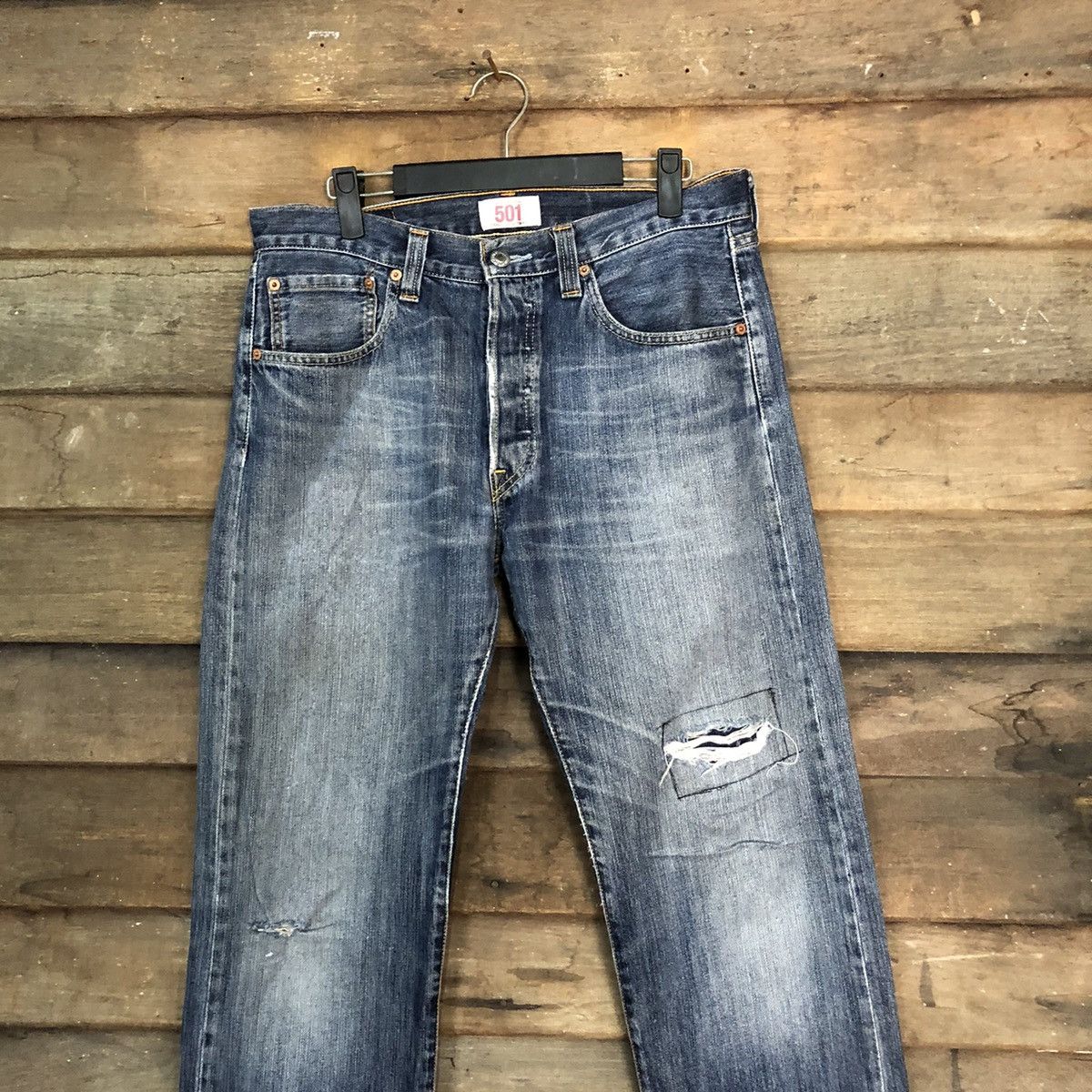 Levi's 501 Levis ripped distressed Blue faded Denim Pants #7309 Size US 31 - 2 Thumbnail