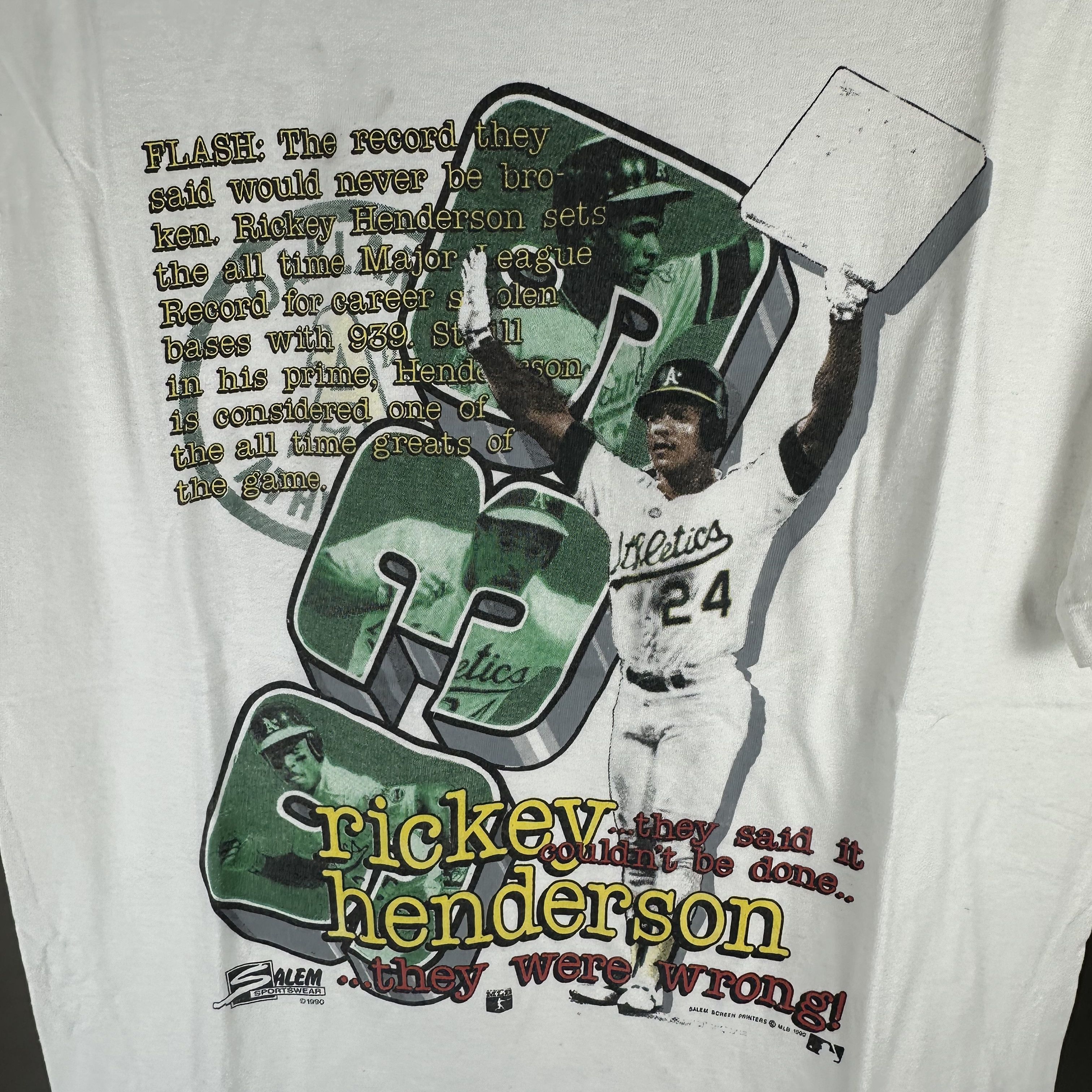 Vintage 1990 Rickey Henderson Oakland Athletics MLB Salem T-Shirt Size US L / EU 52-54 / 3 - 2 Thumbnail
