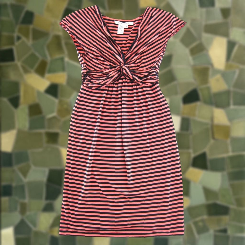 Vintage MAX STUDIO Pink Stripe Rayon Stretch Cap Sleeve Sheath Dress Medium Size M / US 6-8 / IT 42-44 - 1 Thumbnail