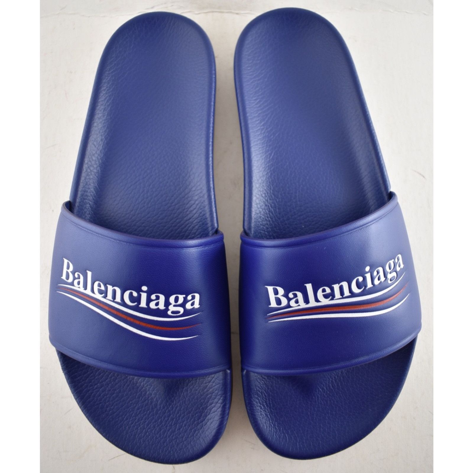 Balenciaga Balenciaga Blue Leather Campaign Logo Slide Sandal 44 11 Size US 11 / EU 44 - 10 Thumbnail