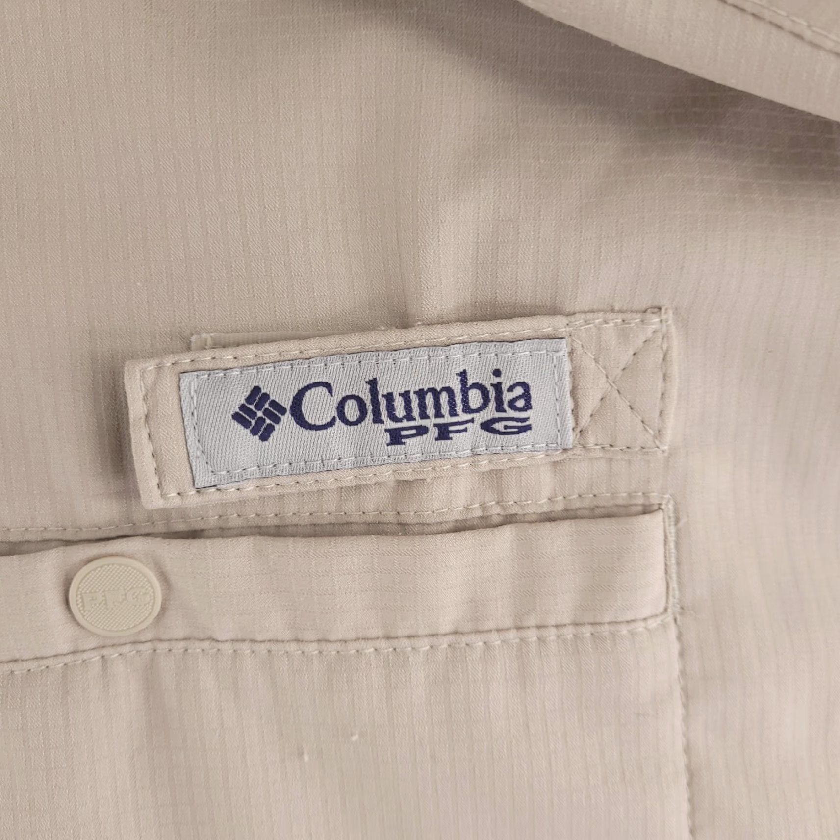 Vintage Columbia Shirt Mens 2XL PFG Tan Short Sleeve Button-Up Folded Collar Fishing Vented Caped Size US XXL / EU 58 / 5 - 2 Thumbnail