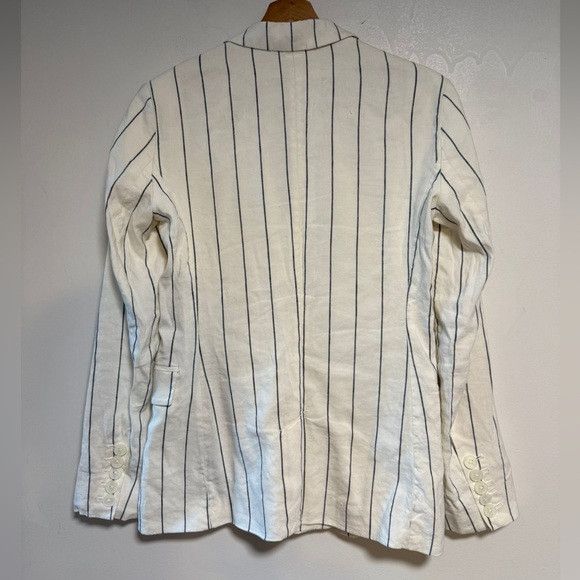 Other GAP Striped Linen Blend Blazer Sz 0 White w Navy Pinstripes Size XS / US 0-2 / IT 36-38 - 4 Thumbnail