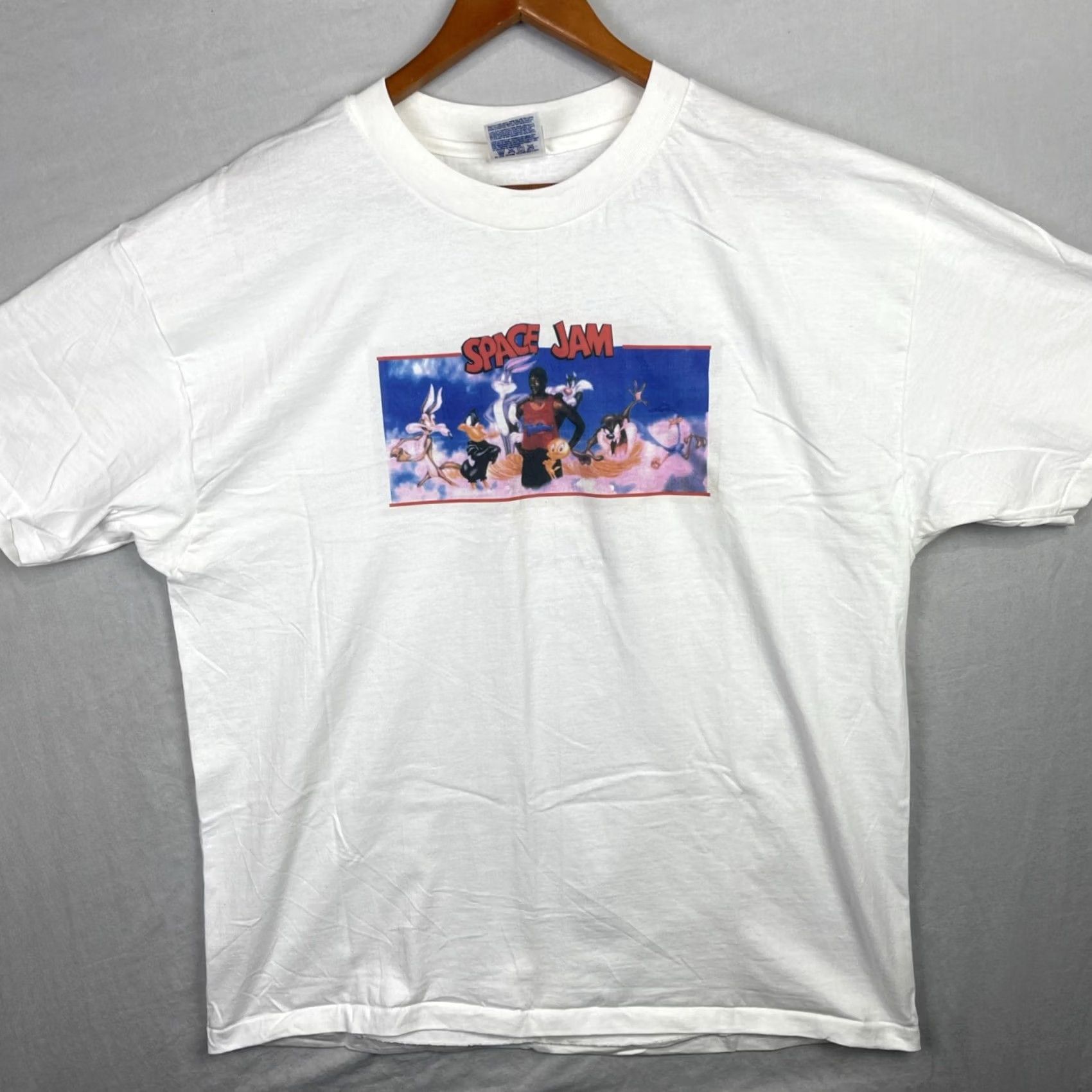 Hanes VINTAGE Space Jam Shirt Men XL Crew Neck White Cotton 90s Logo Graphic Print Hanes T-Shirt Size US XL / EU 56 / 4 - 2 Thumbnail