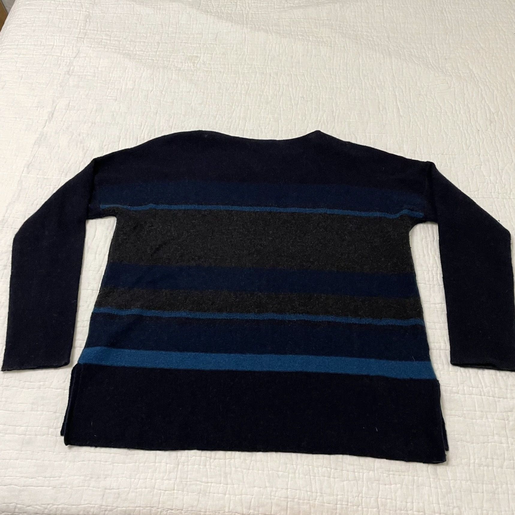 Vince Vince Women's Pullover Sweater L Gray Blue Green Wool Cashmere Oversized Dolman Sleeve Slouchy Knit Stripe Crew Neck Formal/Relaxed Fit Size L / US 10 / IT 46 - 4 Thumbnail