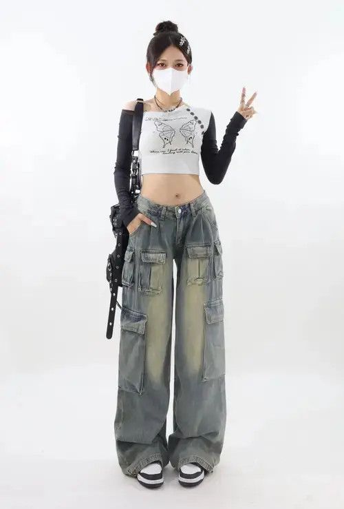 Japanese Brand Retro Low Waist Cargo Jeans Size 36" / US 14 / IT 50 - 7 Thumbnail