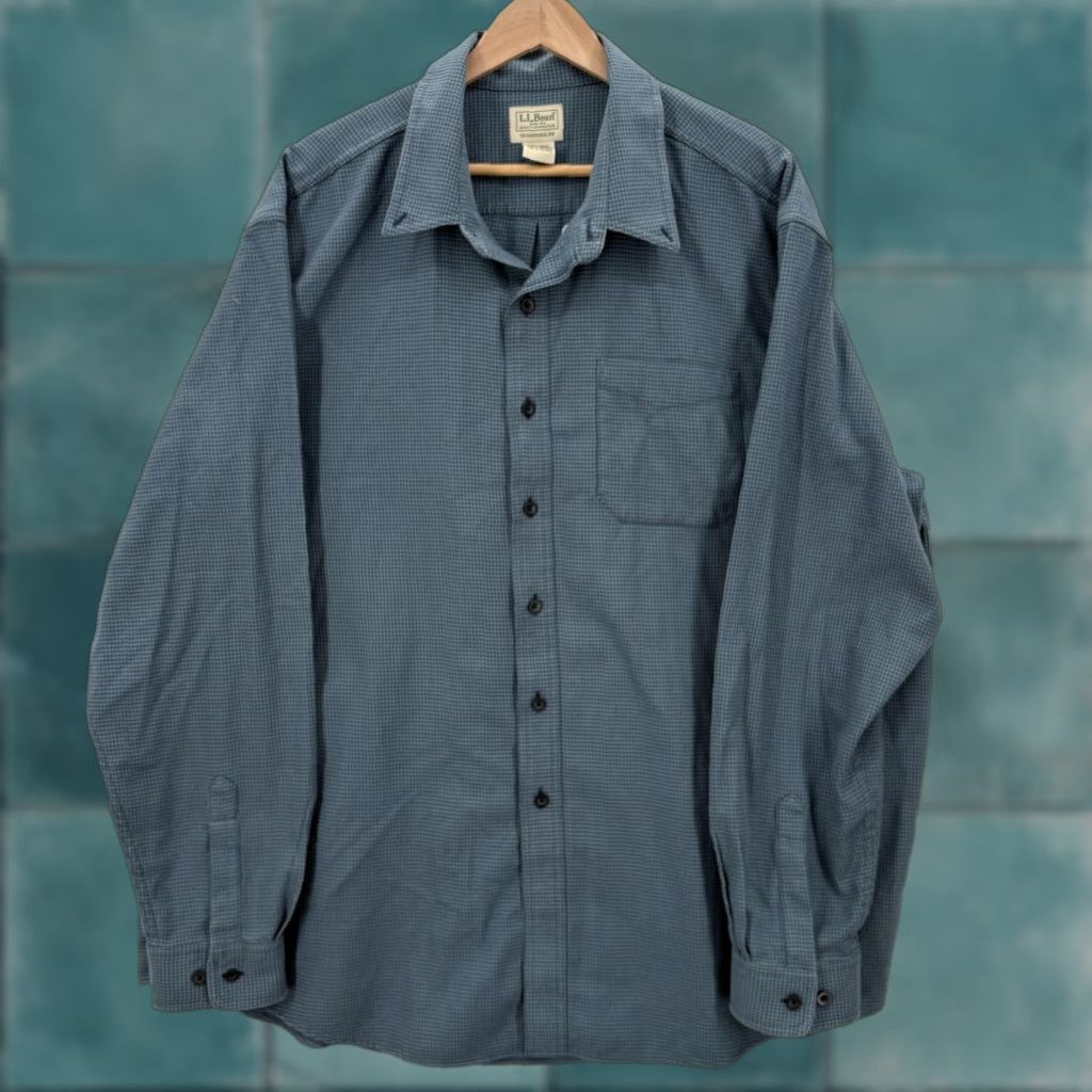 Vintage L.L. Bean Shirt Mens 2XL Blue Green Houndstooth Traditional Fit Cotton Camp Trail Button-Up Pockets Size US XXL / EU 58 / 5 - 1 Thumbnail