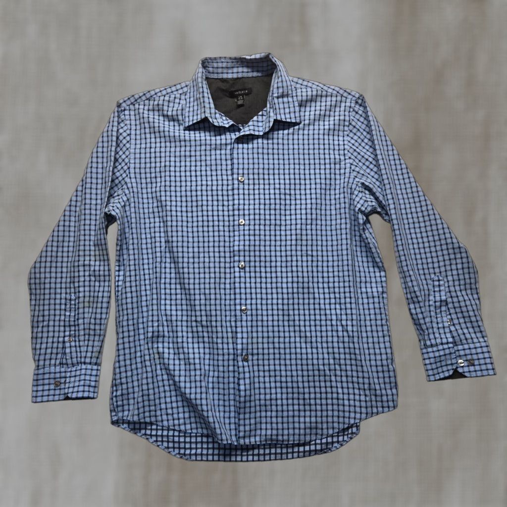 Van Heusen Van Heusen Shirt Button-Up Blue Check Adult Men L 16 16.5 Cotton Short Sleeve 48-in Chest Regular 60s Modern Mens Size US L / EU 52-54 / 3 - 1 Thumbnail