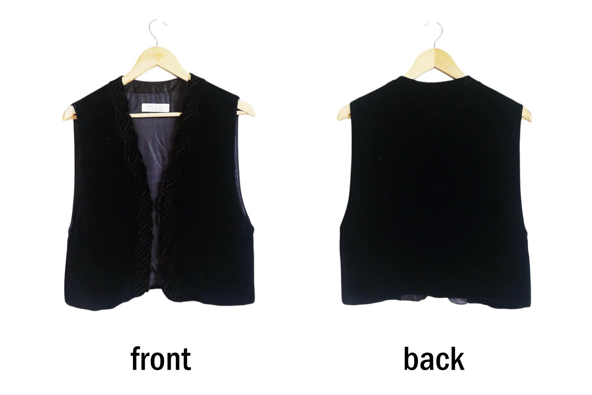 Vintage Black Velvet Woman open Vest Scallop trim, Western Size ONE SIZE - 8 Thumbnail