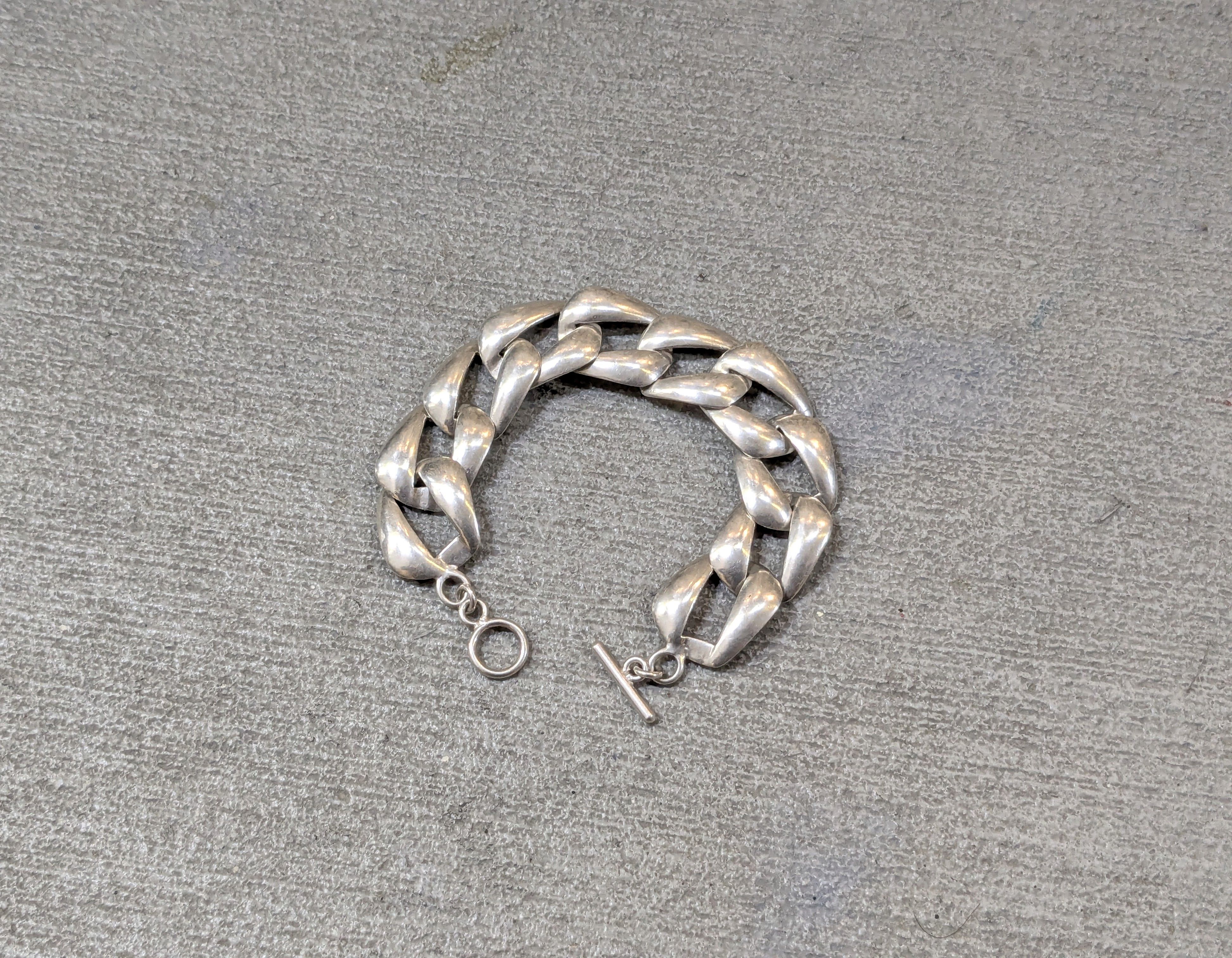 Jewelry Vintage Sterling Silver Bracelet Cuban Curb 8.25 Mexico Size ONE SIZE - 2 Thumbnail