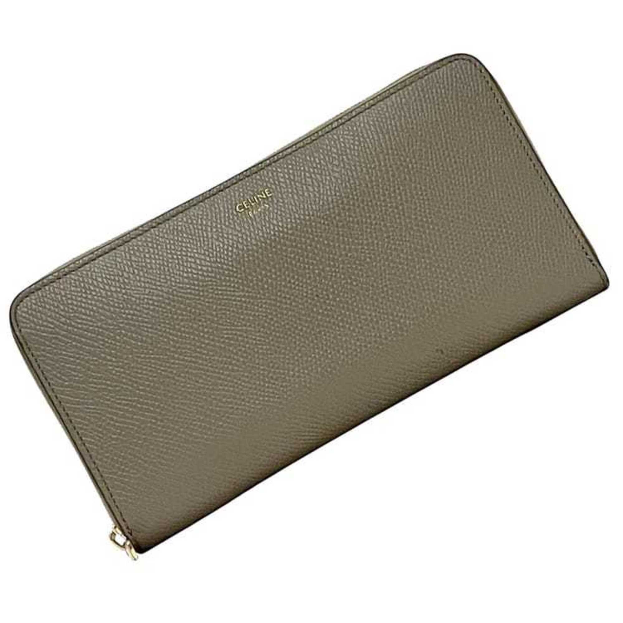 Celine Celine Round Large Zip Wallet (ec-24472) Gray (10B553BEL.10BL) Leather (S-SD-3241) CELINE Grained Long for Men and Women Size ONE SIZE - 1 Thumbnail