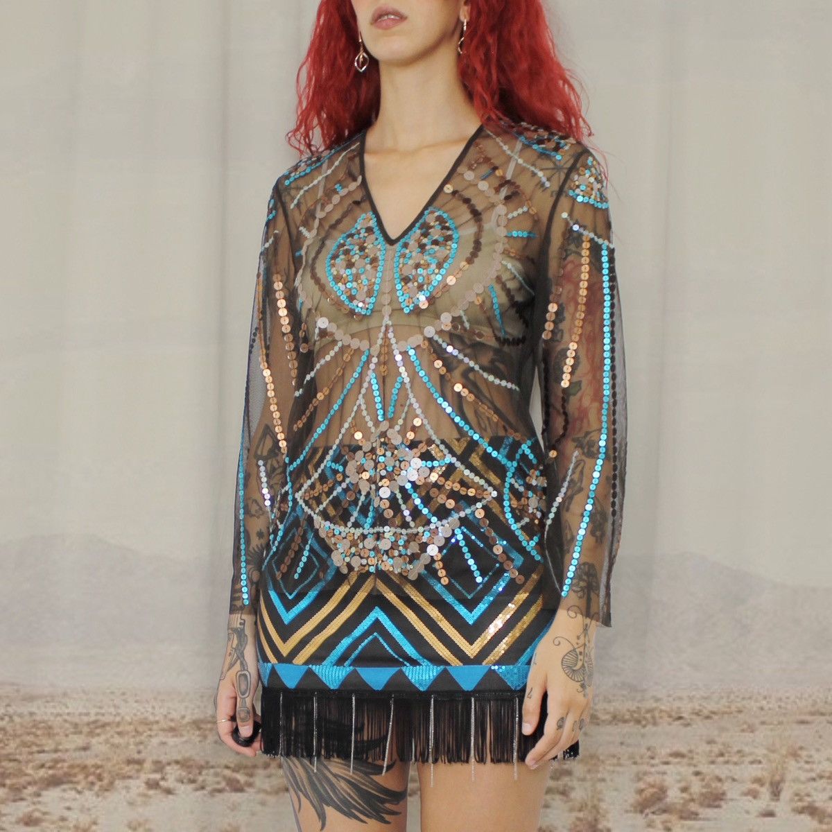 Vintage 📀SEQUINS BROWN TOP📀 Size L / US 10 / IT 46 - 2 Thumbnail