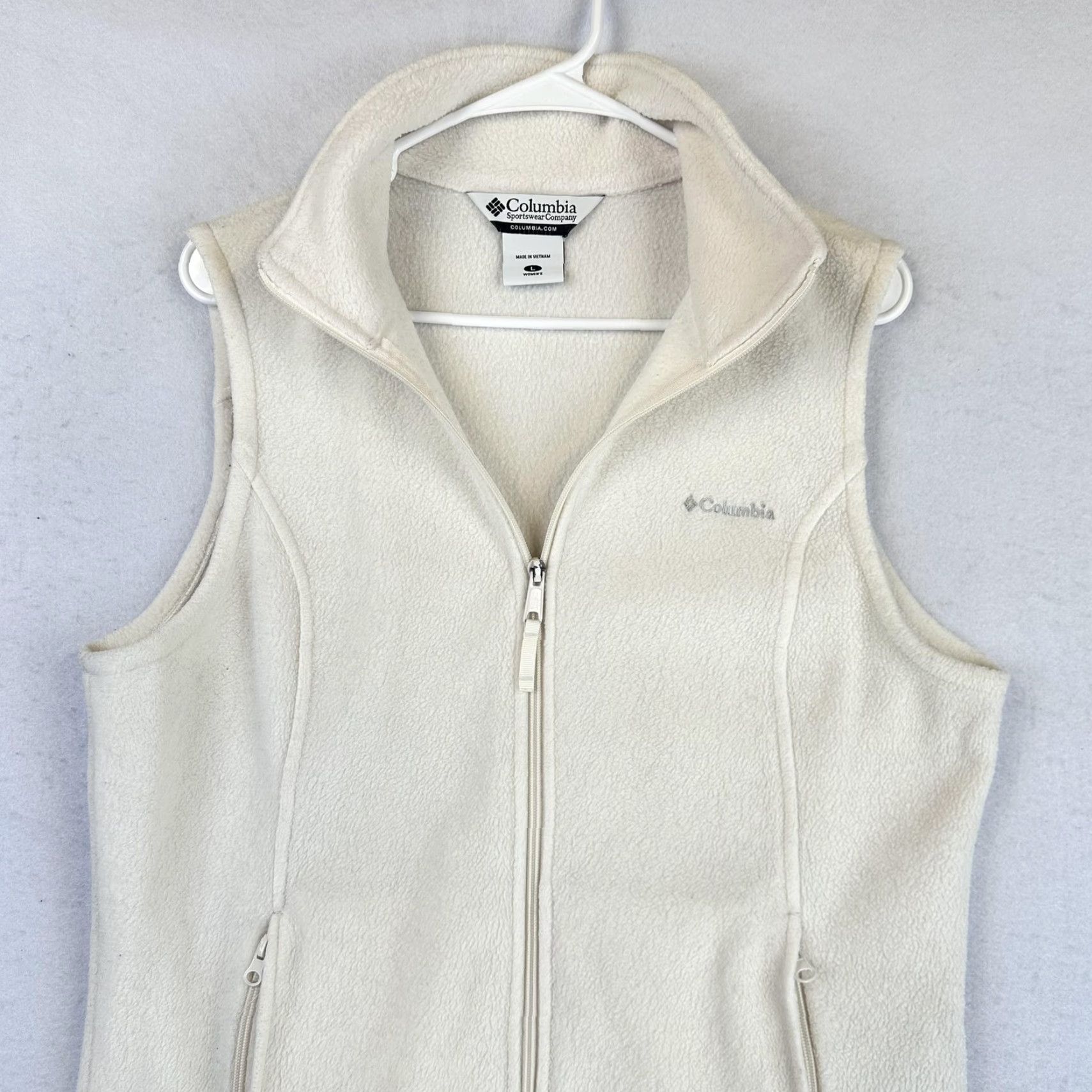 Layer 8 Columbia Vest Womens L Fleece Zip Pockets Ivory Full Zip Outdoor Layer Size L / US 10 / IT 46 - 3 Thumbnail