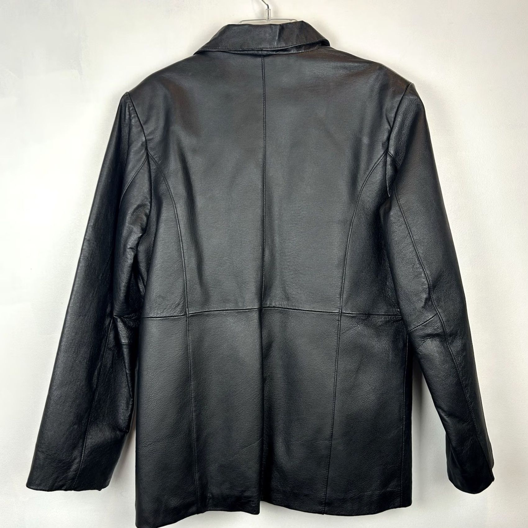 Vintage Leather Jacket Womens Medium Black 3 Button Coat Old Money Quiet Luxury Size M / US 6-8 / IT 42-44 - 2 Thumbnail