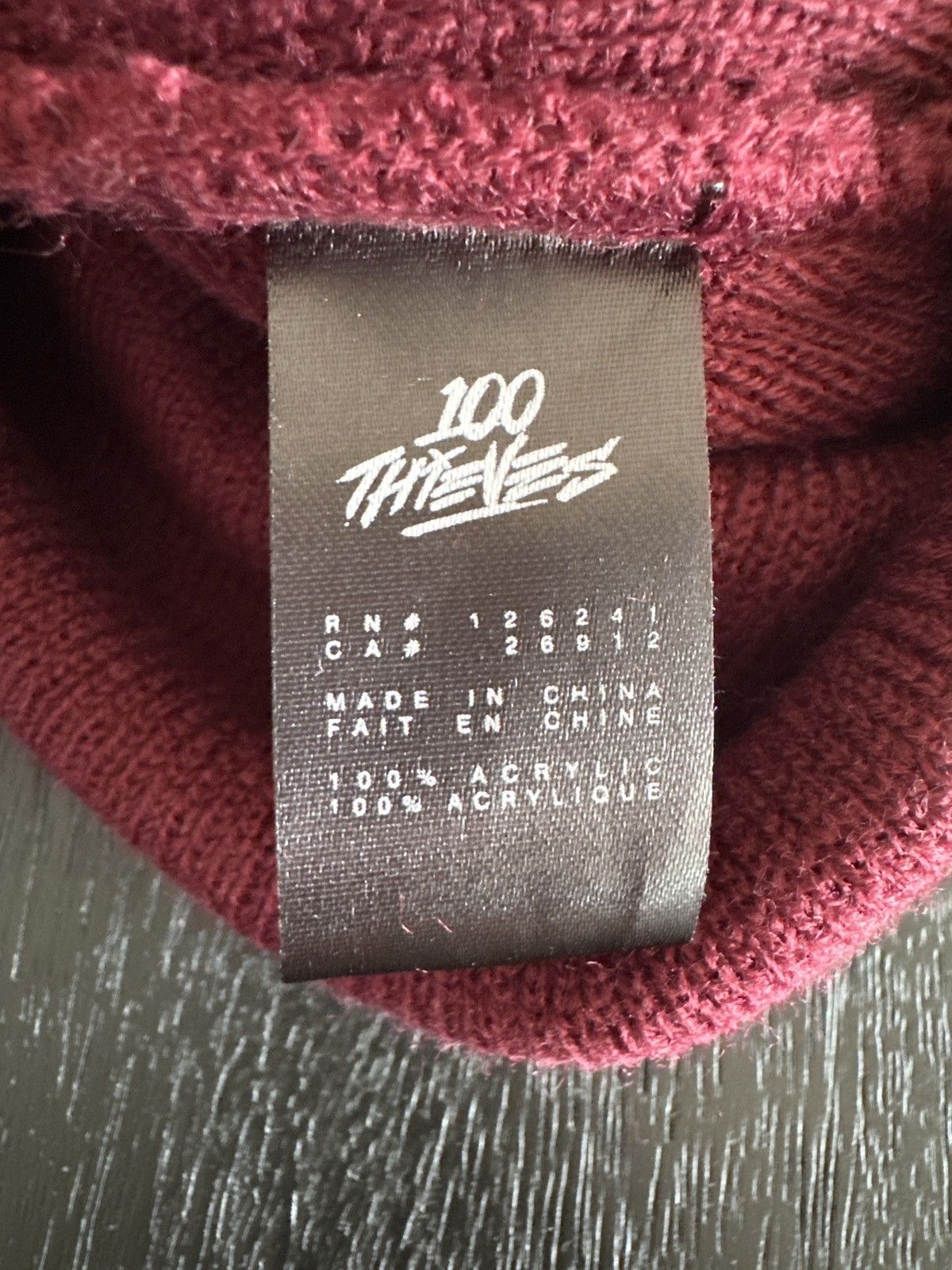 100 Thieves 100 Thieves Script Logo Beanie — Maroon (OS) Size ONE SIZE - 4 Thumbnail