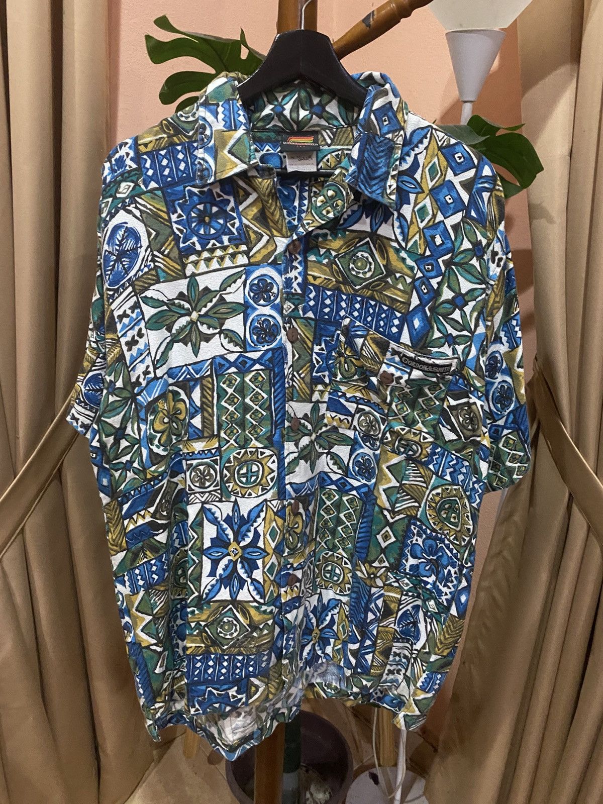 Other Vintage Gordon & Smith Bark Cloth Abstract Tile Print Shirt Size US L / EU 52-54 / 3 - 1 Thumbnail