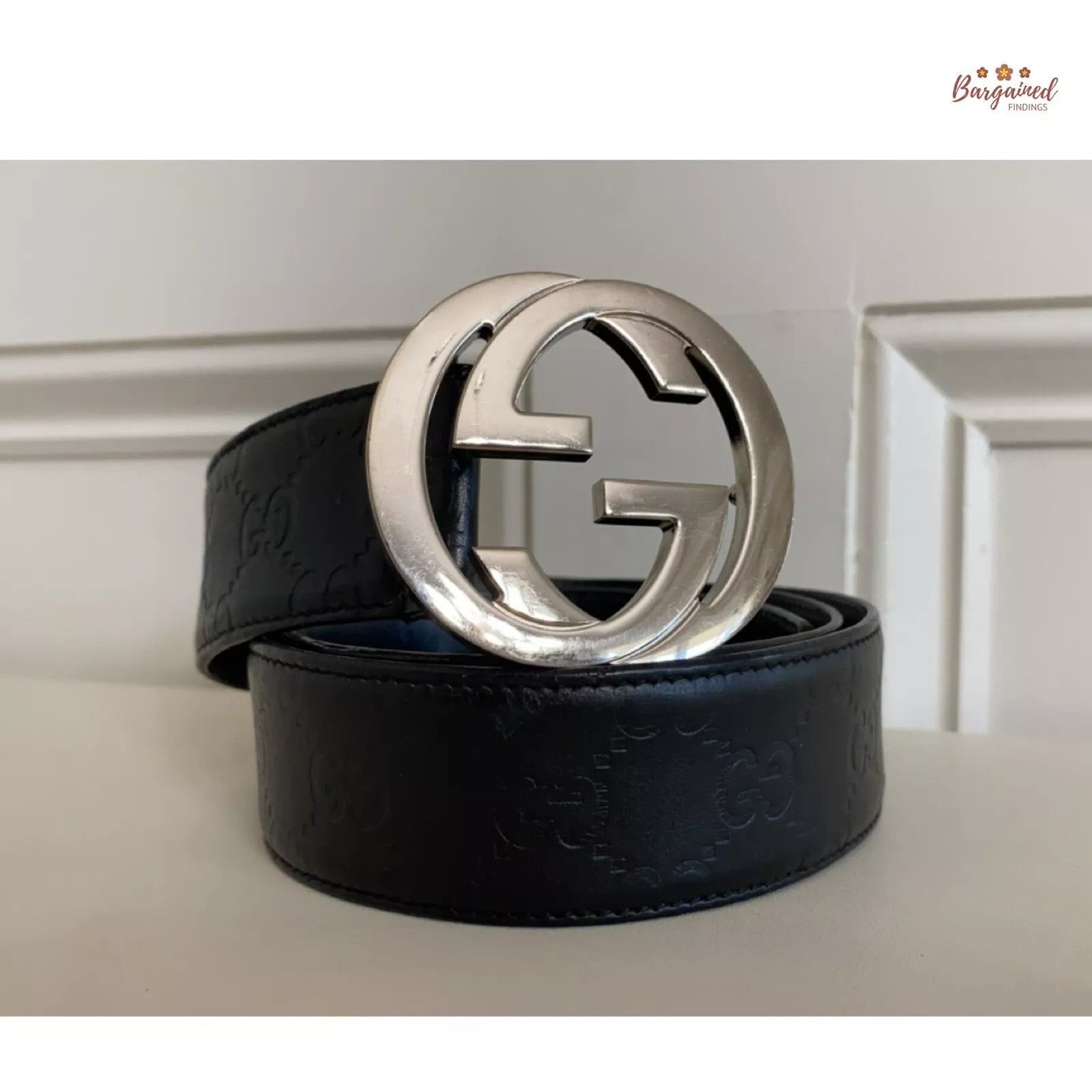 Gucci Gucci Black Guccissima Leather Silver Interlocking G Belt Size 32 - 1 Thumbnail