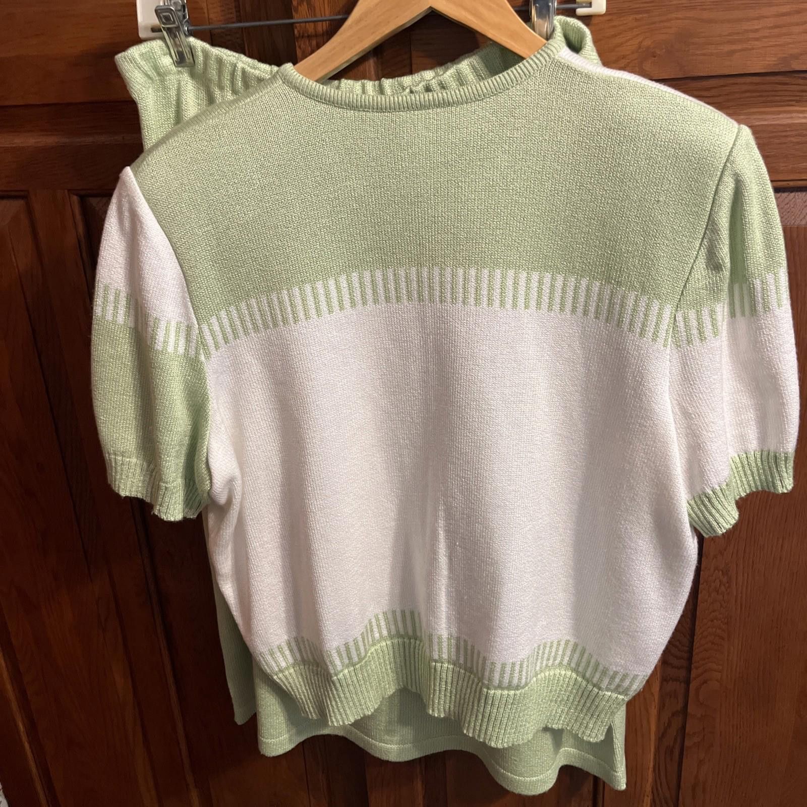 Mita Vintage MITA Green White 2pc Sweater Knit Skirt Suit Sz 18 Size XXL / US 16-18 / IT 52-54 - 8 Thumbnail