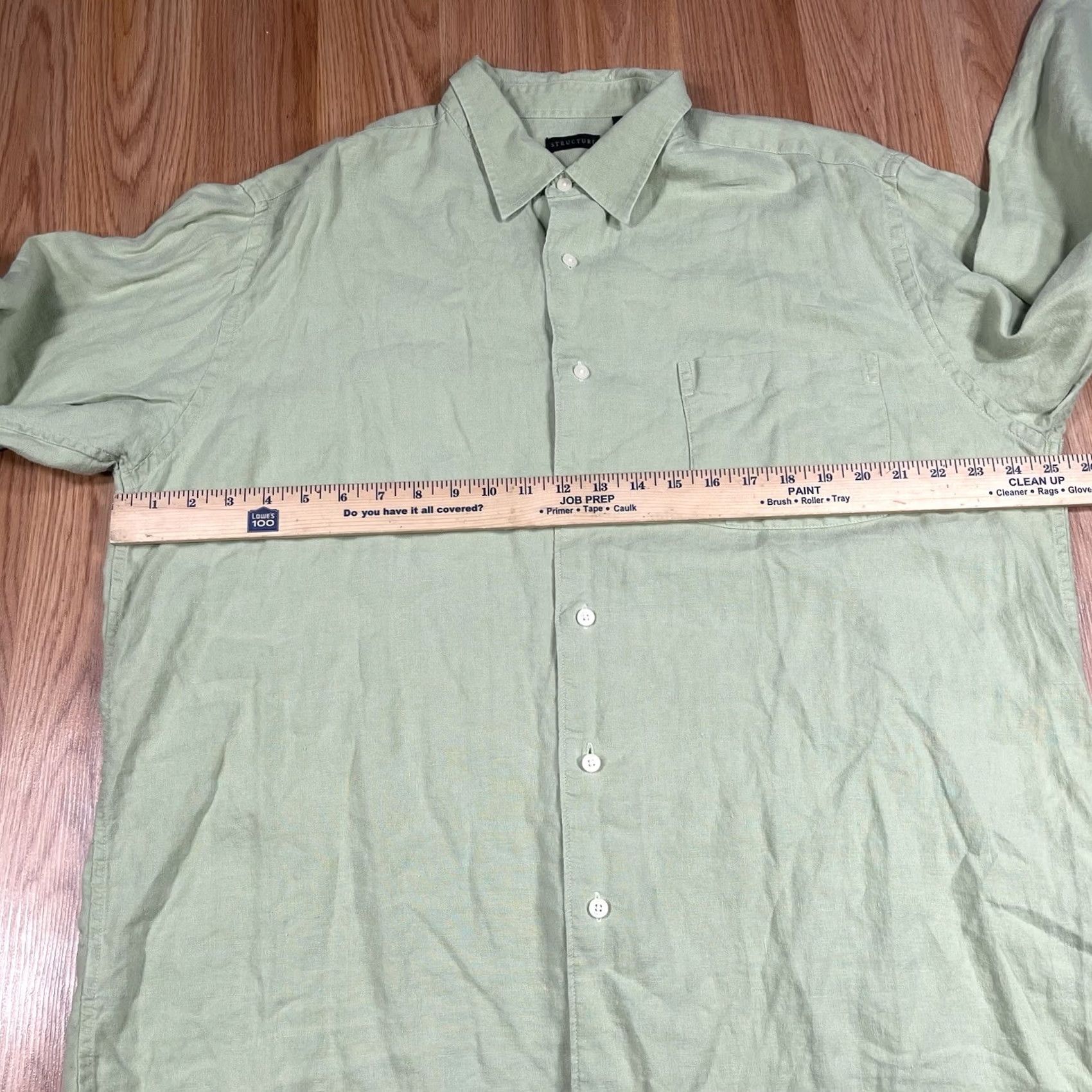 Vintage Structure Shirt Mens Size XL Extra Large 100% Linen Long Sleeve Button Up Green Size US XL / EU 56 / 4 - 5 Thumbnail