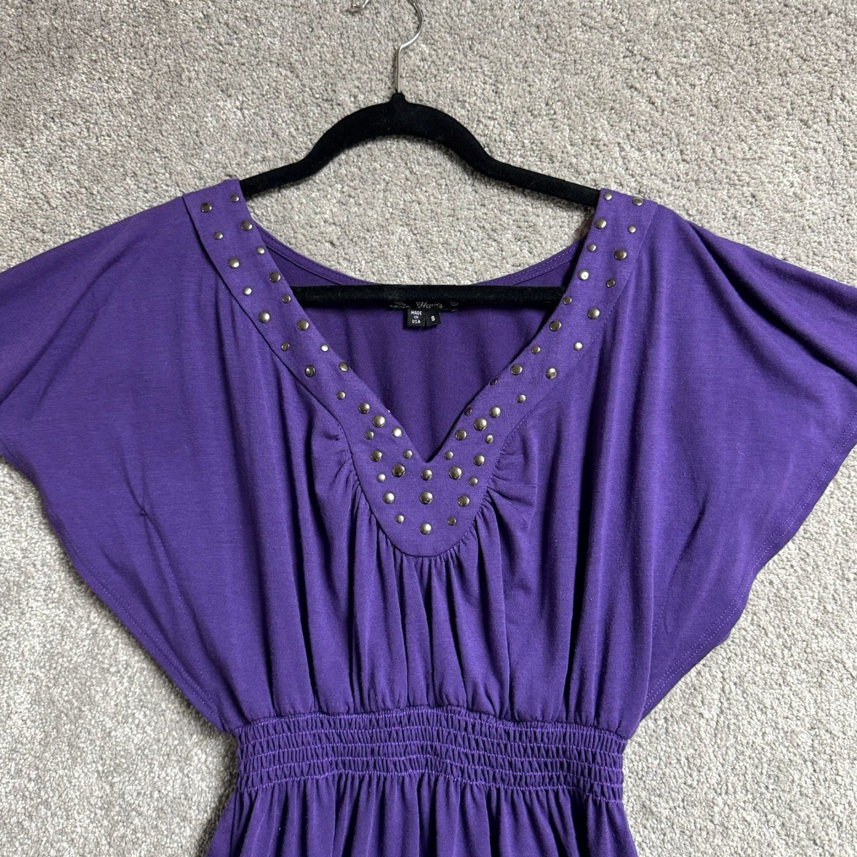 Vintage Sequin Hearts Womens Small V-Neck Flutter Sleeve Sequin Party USA Dress A-Line Knee Length Purple 90s Y2K Women’s Small Size S / US 4 / IT 40 - 3 Thumbnail