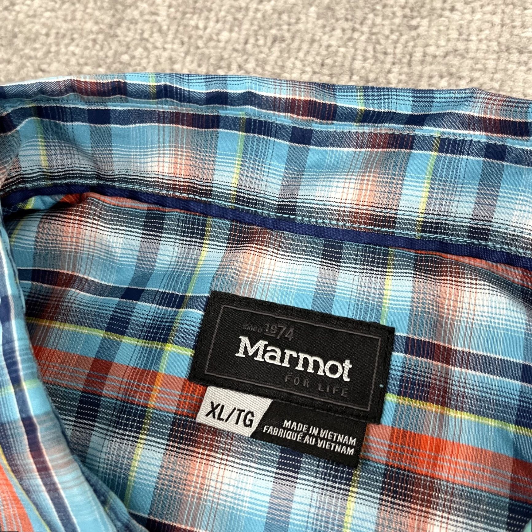 Marmot Marmot Shirt Mens XL Blue Orange Plaid Button-Up Hiking Outdoor Short Sleeve Shirt Size US XL / EU 56 / 4 - 3 Thumbnail