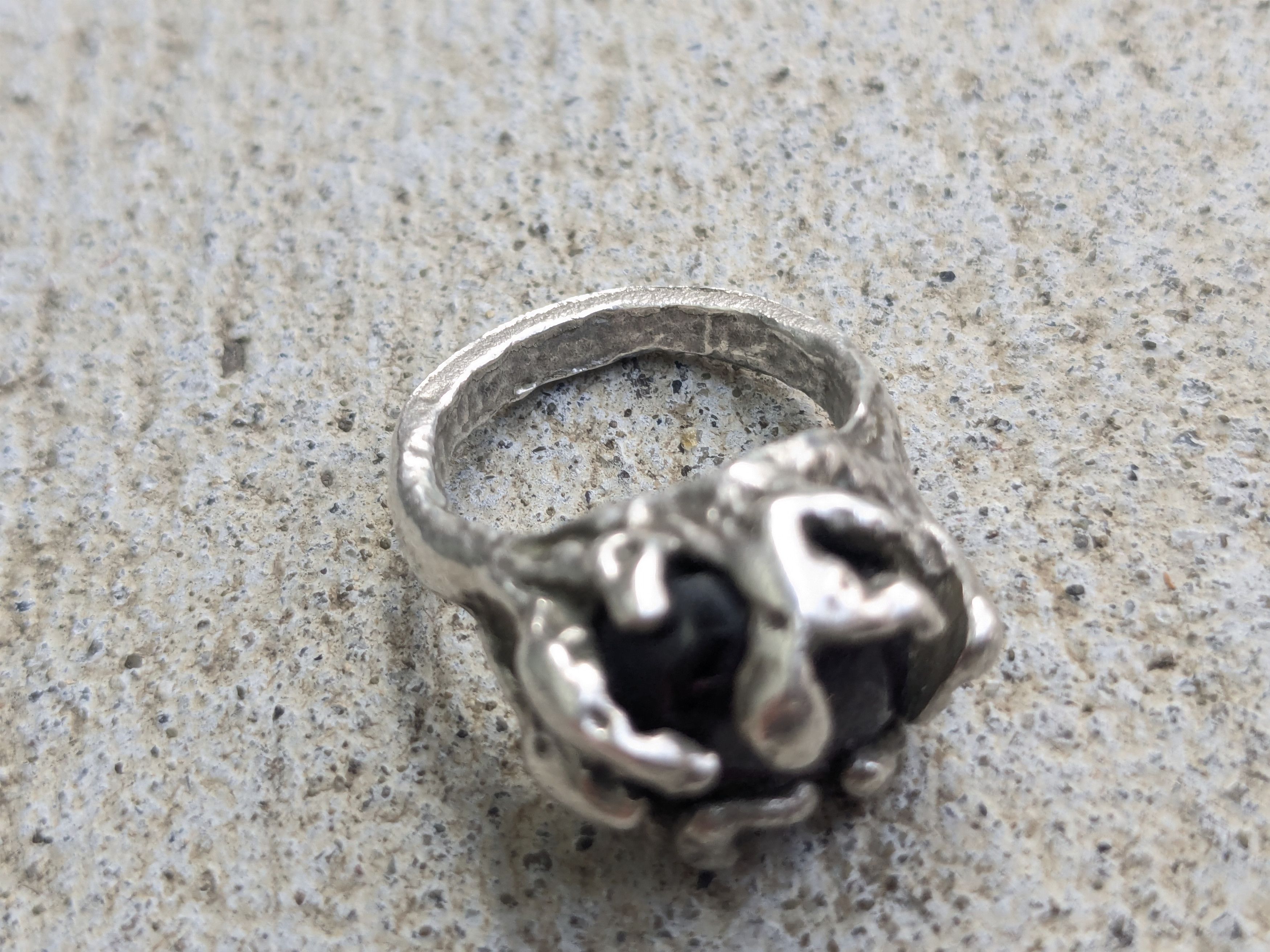 Jewelry Vintage Sterling Silver Ring Brutalist 4.5 Pink Glass Oval Size ONE SIZE - 10 Thumbnail