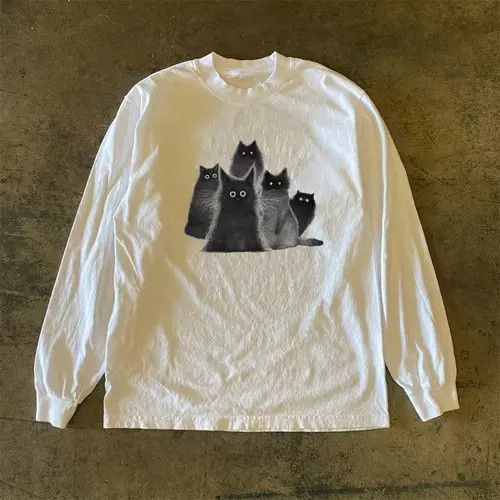 Japanese Brand × Vintage White street fashion cat print long sleeve t-shirt Size US L / EU 52-54 / 3 - 3 Thumbnail