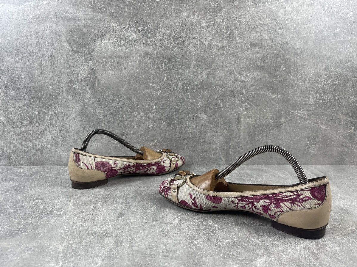 Gucci Gucci Bamboo Floral White/Pink Leather Cotton Flats Shoes Size US 6 / IT 36 - 5 Thumbnail