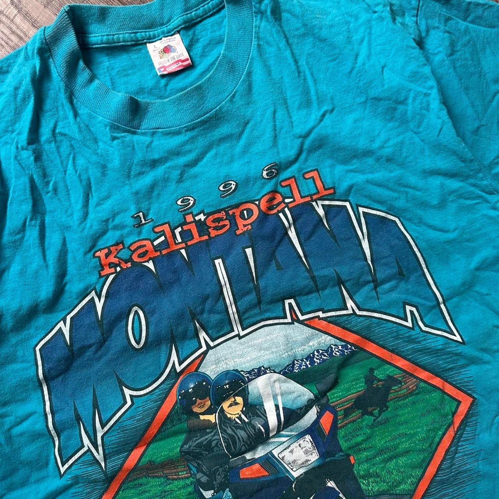 Vintage Vintage 90s Kalispell Montana Motorcycle Graphic Tee Shirt Size US L / EU 52-54 / 3 - 7 Thumbnail
