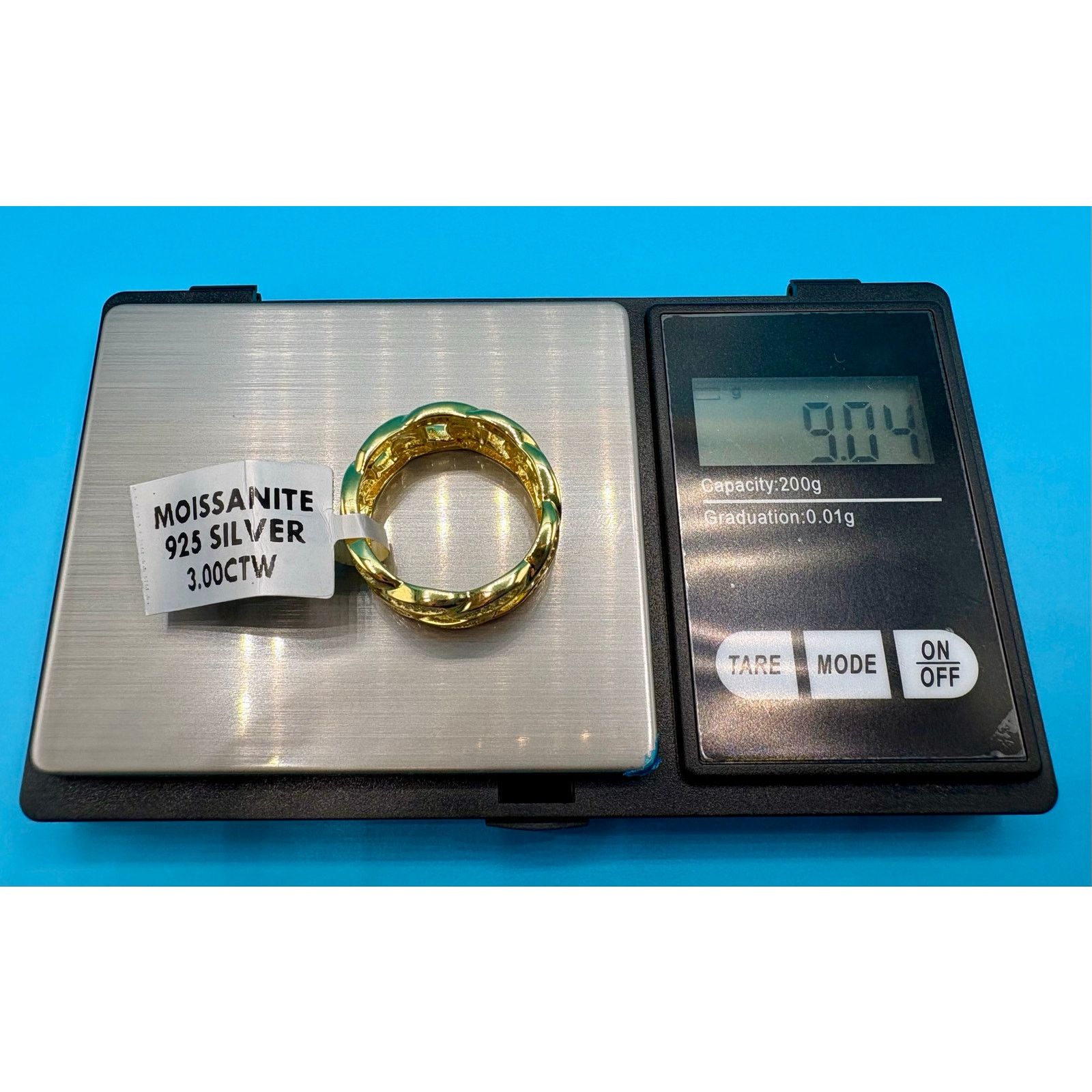 Jewelry NWT SZ. 12 (11.75)- 3CTW Moissanite Gold over 925 Cuban Ring Size ONE SIZE - 7 Thumbnail