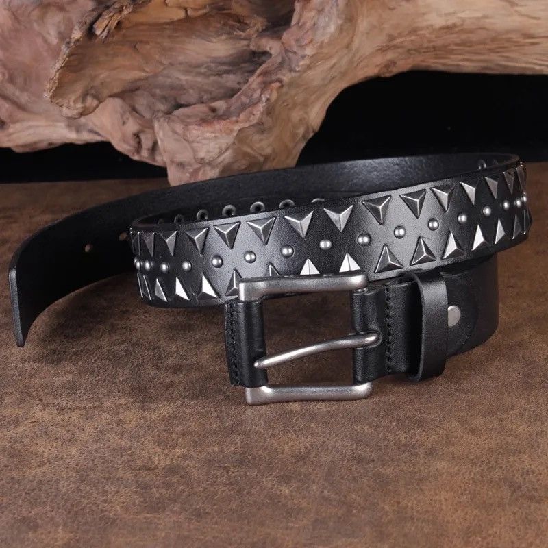 Genuine Leather × Vintage Handmade Studded Heavy Metal Style Belt Genuine Leather Size ONE SIZE - 5 Thumbnail