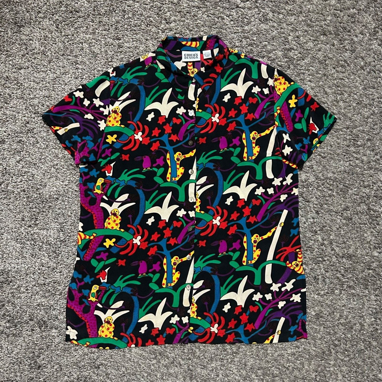 Chicos × Vintage Vintage Psychedelic Monkey Silk Blouse Chicos 80s 90s Button Size XS / US 0-2 / IT 36-38 - 8 Thumbnail