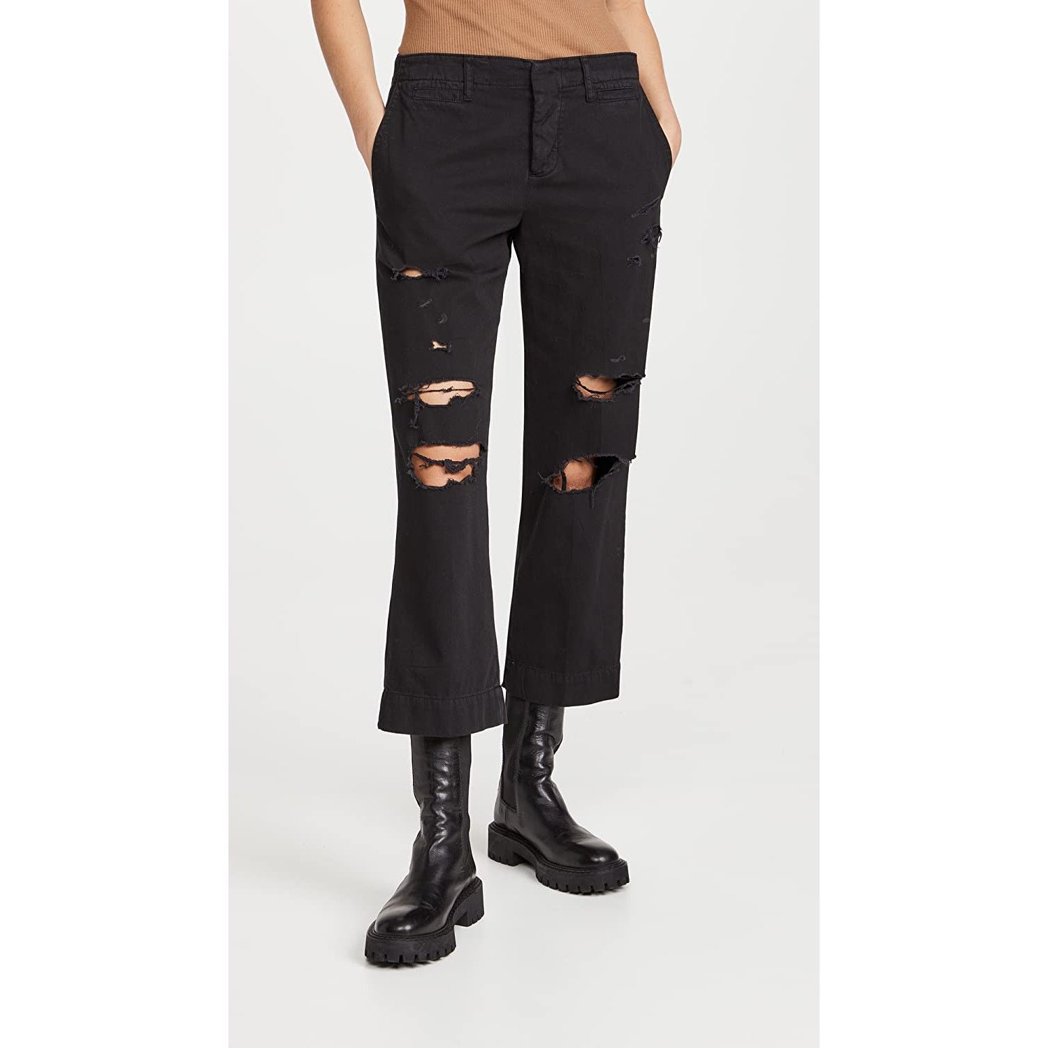 Frame FRAME Women's Le Tomboy Trousers Size 28 Black Distressed Size 28" / US 6 / IT 42 - 1 Thumbnail